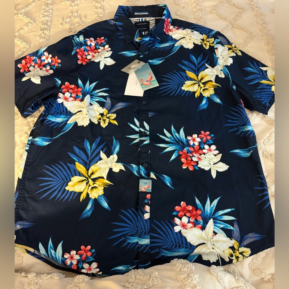 Cactus Man By Ricky Singh Men’s Casual Floral Blue Hawaiian Style Shirt Size XL